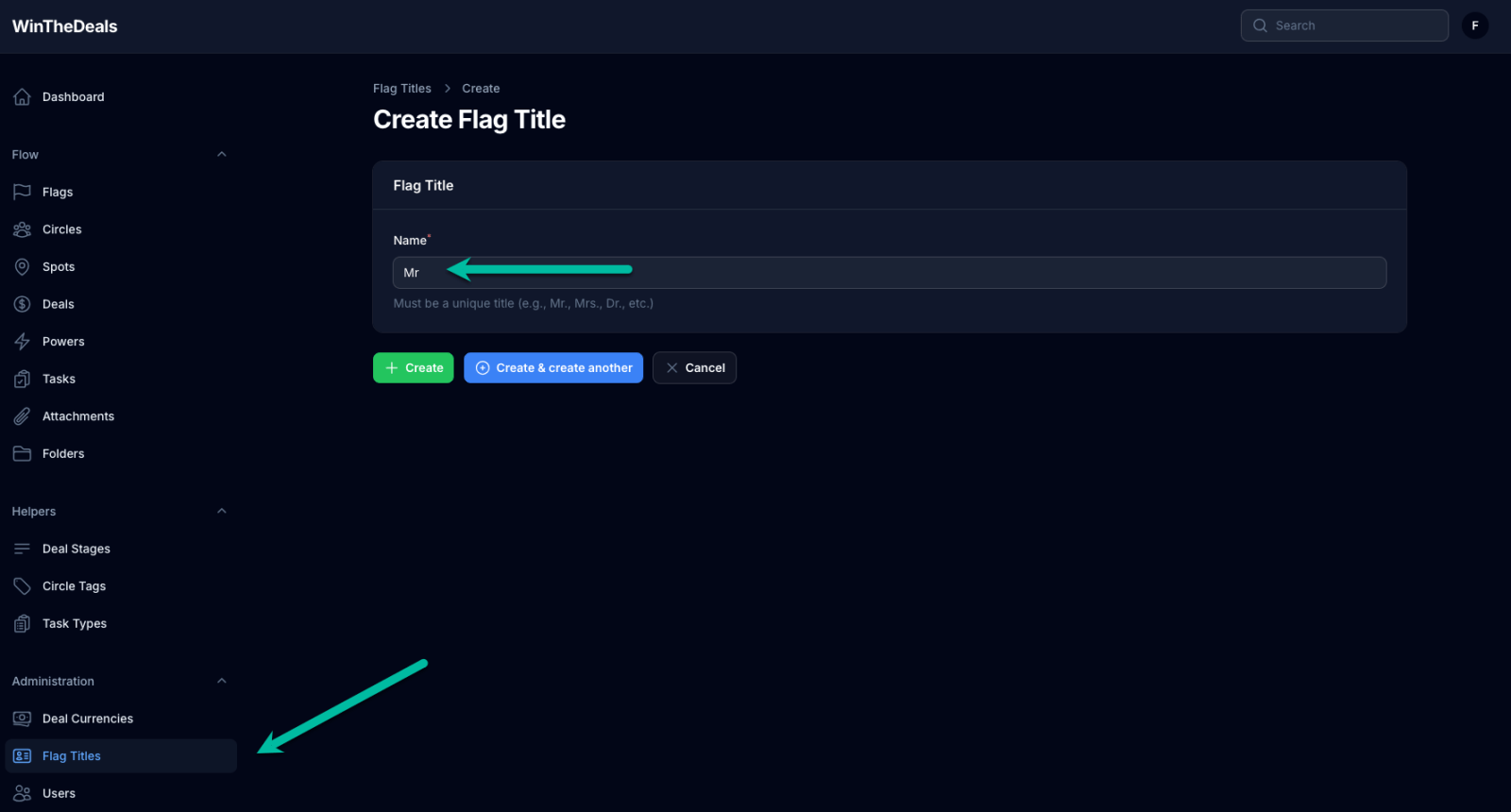 Création d'un titre de Flag